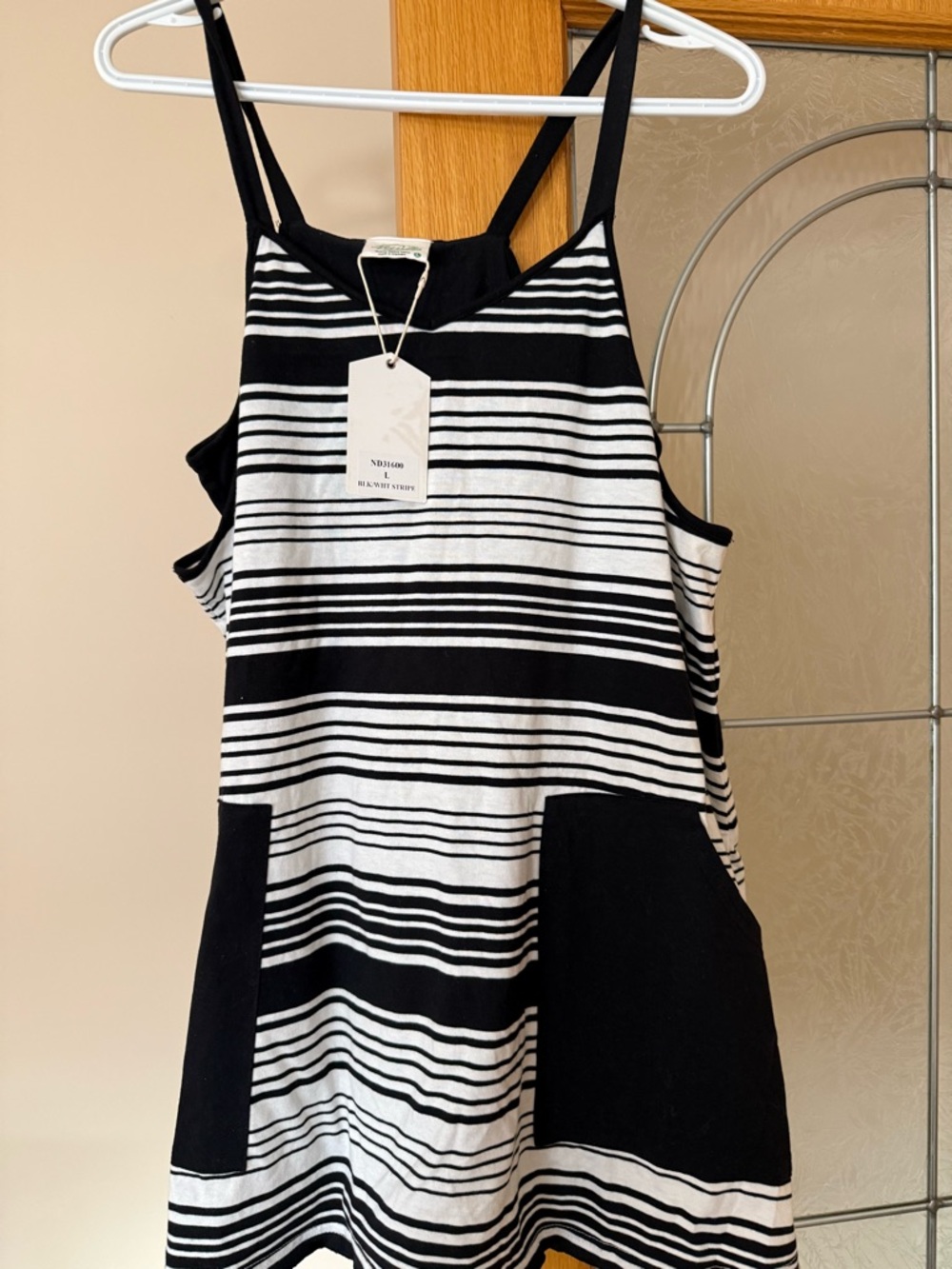 Very J Black and White Striped Tank Dress with pockets and built in shorts